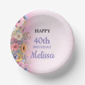 パステルカラーの美しい花 誕生日パーティー ペーパーボウル (正面)