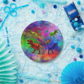 パステルカラーの背景の恐竜たち ペーパープレート (パーティー)