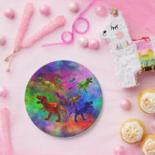 パステルカラーの背景の恐竜たち ペーパープレート (パーティー)