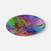 パステルカラーの背景の恐竜たち ペーパープレート (アングル)