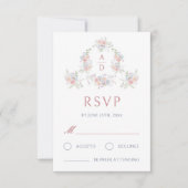 パステルカラーの芍薬のフレーム付き結婚式モノグラムRSVPカード カード (正面)