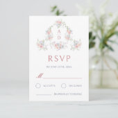 パステルカラーの芍薬のフレーム付き結婚式モノグラムRSVPカード カード (スタンド正面)