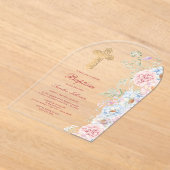 パステルカラーの芍薬アーチ 洗礼 アクリル招待状 (レイダウン)