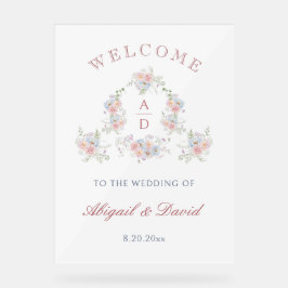 パステルカラーの芍薬フレーム 結婚式 モノグラム ウェルカム アクリルサイン