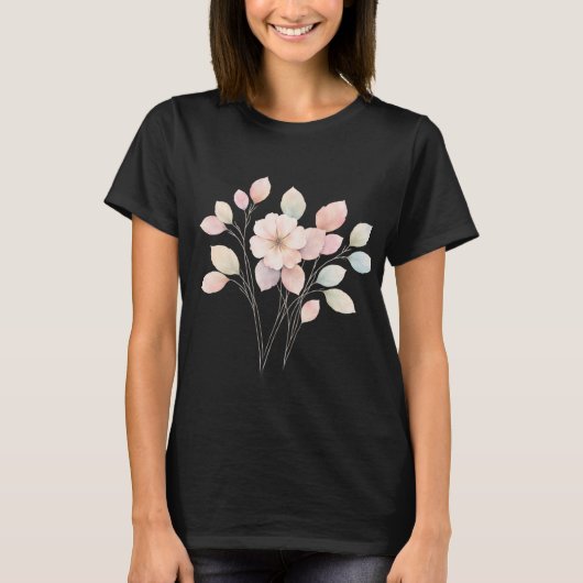 パステルカラーの花々が可愛い Tシャツ (正面)