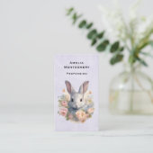 パステルカラーの花々に囲まれたうさぎ かわいい 名刺 (スタンド正面)