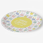 パステルカラーの花が咲くかわいいイースターバニー ペーパープレート (アングル)