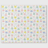 パステルカラーの花が咲くかわいいイースターバニー ラッピングペーパー (フラット)