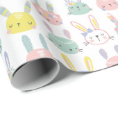 パステルカラーの花が咲くかわいいイースターバニー ラッピングペーパー (ロールコーナー)