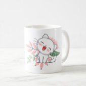 パステルカラーの花と愛らしい子猫 コーヒーマグカップ (正面右)