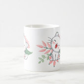 パステルカラーの花と愛らしい子猫 コーヒーマグカップ (中央)