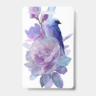 パステルカラーの花と鳥のネームバッジ バッジ