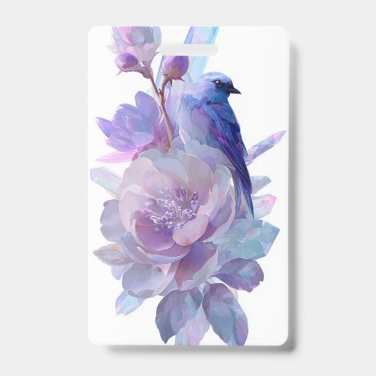 パステルカラーの花と鳥のネームバッジ バッジ (正面)