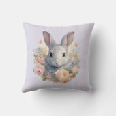 パステルカラーの花に囲まれたかわいいウサギ クッション (裏面)
