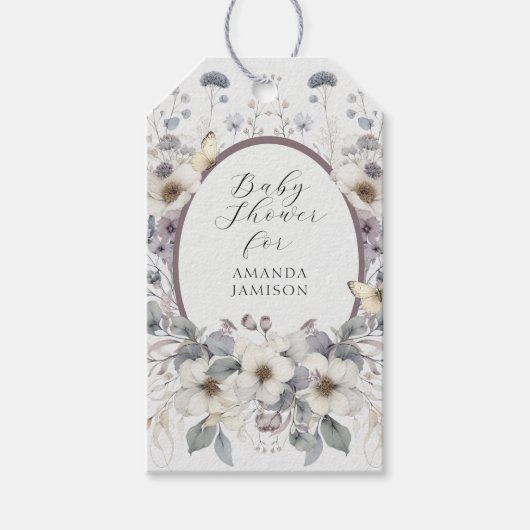 パステルカラーの花のアールヌーボー・ベイビーガールシャワー ギフトタグ (正面)