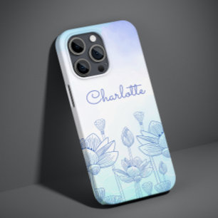 パステルカラーの花のシルエットオーバーレイ オーダーメイドネーム Case-Mate iPhone 14 PROケース