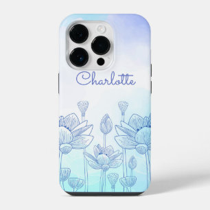 パステルカラーの花のシルエットオーバーレイ オーダーメイドネーム iPhone 14 PROケース