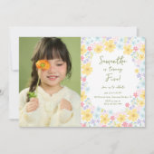 パステルカラーの花の子供の誕生日招待状 招待状 (正面)