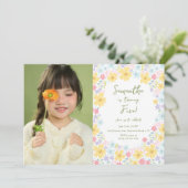 パステルカラーの花の子供の誕生日招待状 招待状 (スタンド正面)