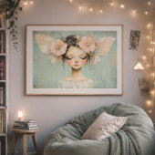 パステルカラーの花の蝶の羽を持つふしぎな妖精 ポスター