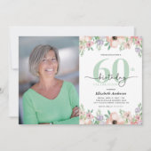パステルカラーの花の60歳の誕生日パーティー写真入り 招待状 (正面)