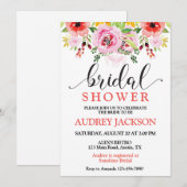 パステルカラーの花をあしらったかわいいプリンセスのシャワー 招待状 (正面/裏面)