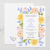 パステルカラーの花をあしらったウェディング招待状 サンキューカード (正面/裏面)