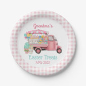 パステルカラーの花柄がプリントされたトラックがイースターを祝う ペーパープレート (正面)