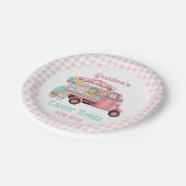 パステルカラーの花柄がプリントされたトラックがイースターを祝う ペーパープレート (アングル)