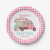 パステルカラーの花柄がプリントされたトラックがイースターを祝う ペーパープレート (正面)