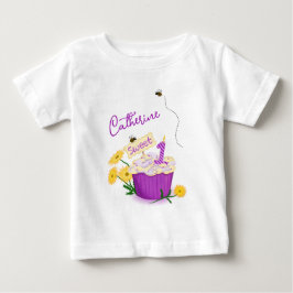 パステルカラーの花柄イエロー パープル 1歳誕生日 ベビーTシャツ