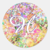 パステルカラーの花柄モノグラム ラウンドシール (正面)