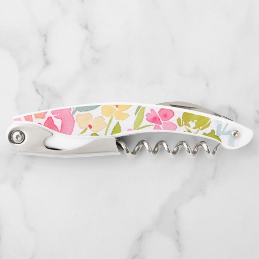 パステルカラーの花柄 ワインボトルオープナー ソムリエナイフ (正面)