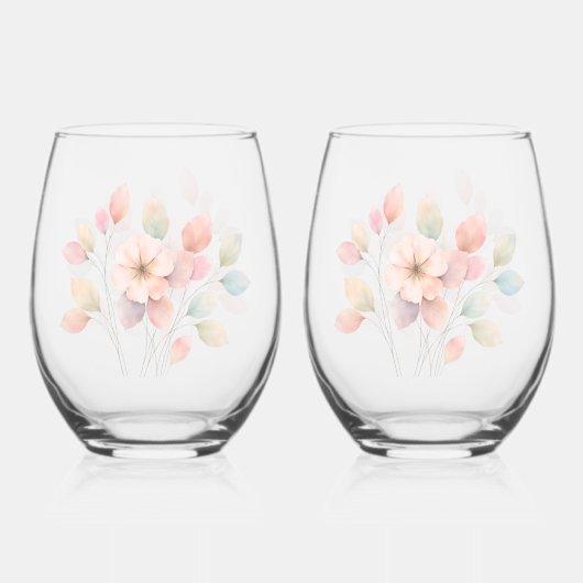 パステルカラーの花 ステムなしワイングラス (正面)