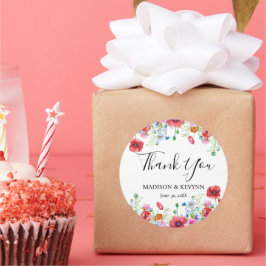 パステルカラーの草原と野生の花のタイポグラフィに感謝 ラウンドシール