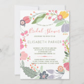 パステルカラーの草原の花をあしらったウェディングシャワーの装飾 招待状 (正面)