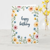 パステルカラーの葉っぱの誕生日カード カード (黄色い花)