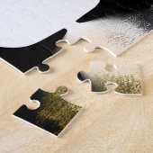 パステルカラーの葉を持つ黒いシルエットの木 ジグソーパズル (側面)