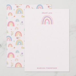 パステルカラーの虹と花とハートのデザイン サンキューカード