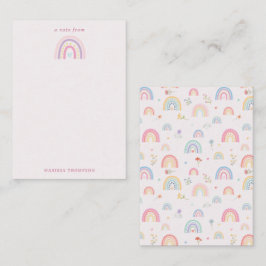 パステルカラーの虹と花とハートのデザイン ノートカード