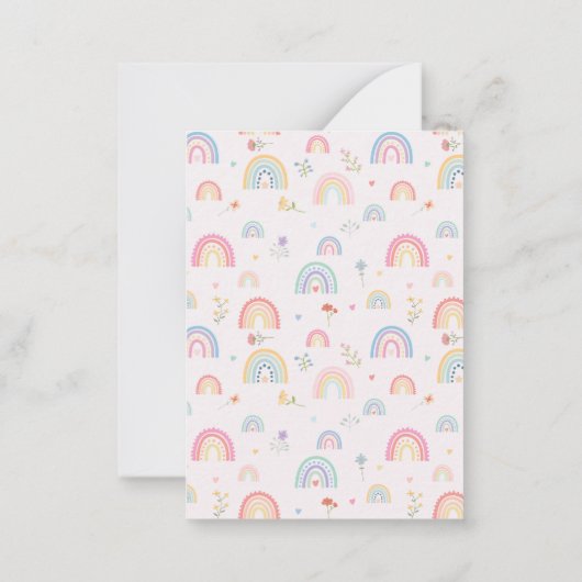 パステルカラーの虹と花とハート ノートカード (裏面)