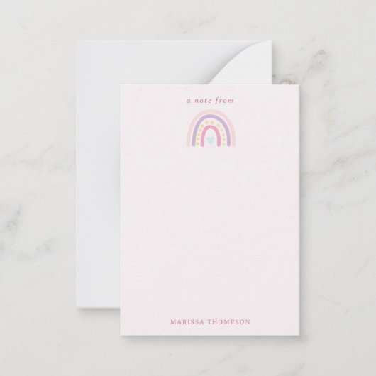 パステルカラーの虹と花とハート ノートカード (正面)