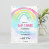 パステルカラーの虹のシャワー誕生日招待状 招待状 (スタンド正面)