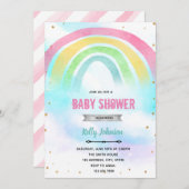 パステルカラーの虹のシャワー誕生日招待状 招待状 (正面/裏面)