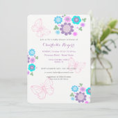 パステルカラーの蝶々と花のブーケのベイビーシャワー 招待状 (スタンド正面)