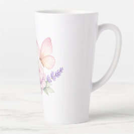 パステルカラーの蝶と芍薬の水彩デザイン – やさしい花柄 カフェラテマグ