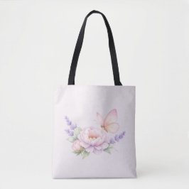 パステルカラーの蝶と芍薬の水彩画 – やさしい花柄 トートバッグ