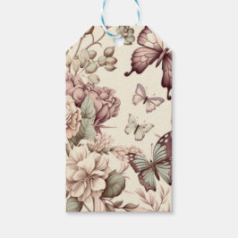 パステルカラーの蝶と花の装飾 ギフトタグ