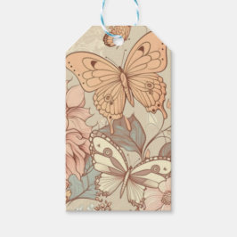 パステルカラーの蝶と花 ギフトタグ