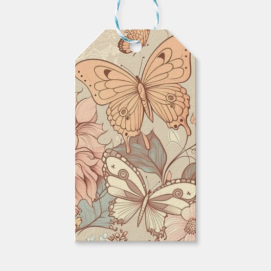 パステルカラーの蝶と花 ギフトタグ (正面)